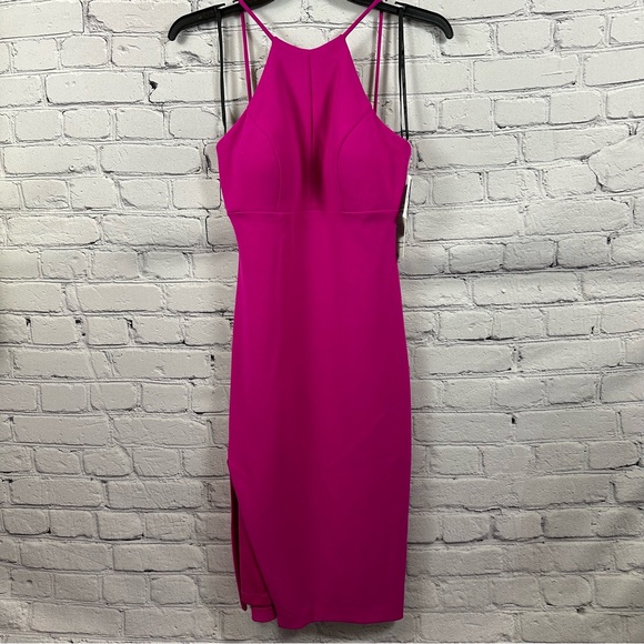 Aqua Formal Scuba Crepe Sheath Dress Fitted Above Knee Lined Bright Pink 0 NWT - Picture 2 of 11